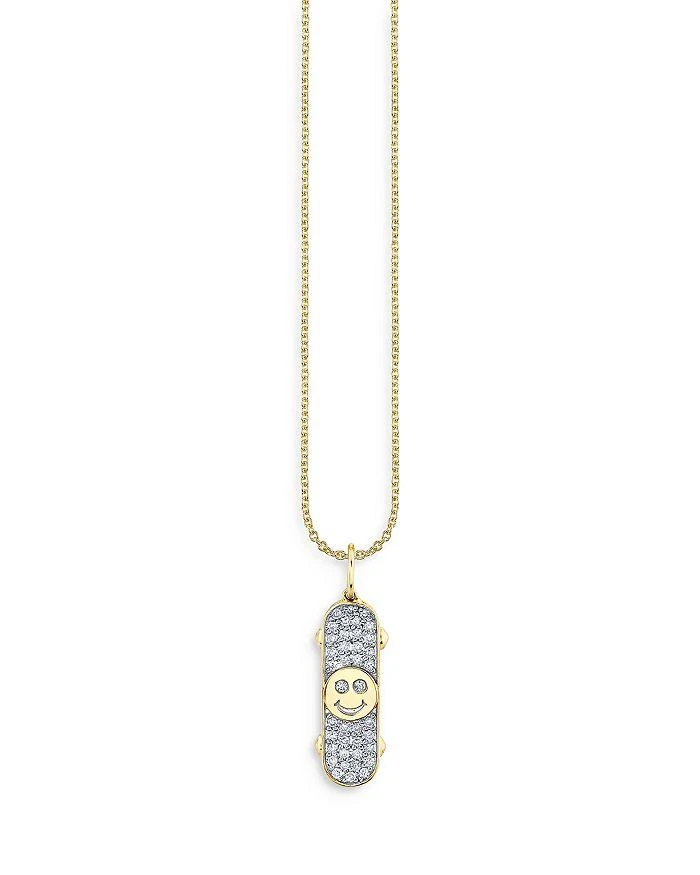 商品Sydney Evan|14K Yellow Gold Diamond Happy Face Skateboard Pendant Necklace, 18",价格¥11496,第1张图片详细描述