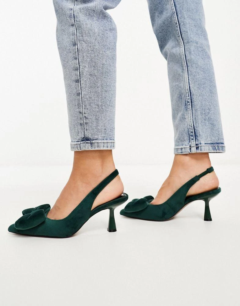 商品ASOS|ASOS DESIGN Wide Fit Scarlett bow detail mid heeled shoes in green,价格¥220,第3张图片详细描述