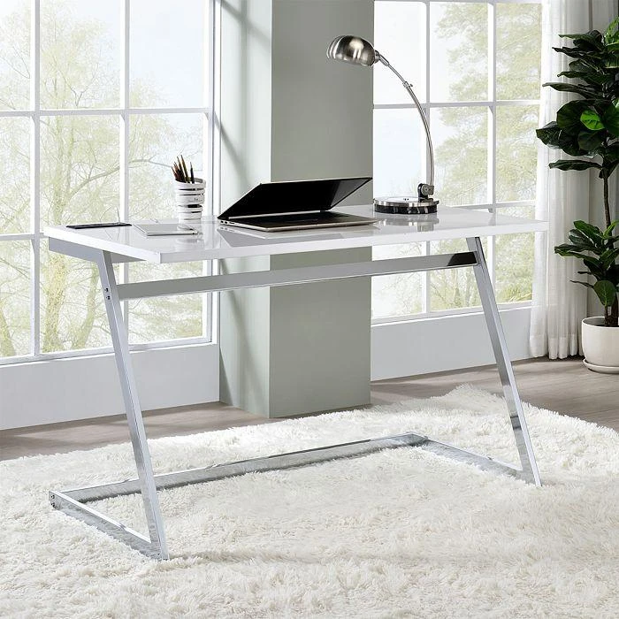 商品Sparrow & Wren|Torrey White and Chrome Writing Desk with USB Ports,价格¥3516,第2张图片详细描述