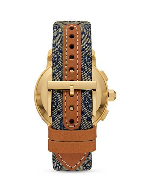 The Tory Goldtone, Jacquard & Luggage Leather Watch商品第3张图片规格展示