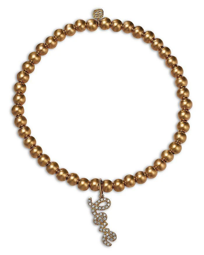 商品Sydney Evan|14K Yellow Gold Love Script Charm Beaded Bracelet with Diamonds, 0.12 ct. t.w.,价格¥9000,第1张图片详细描述