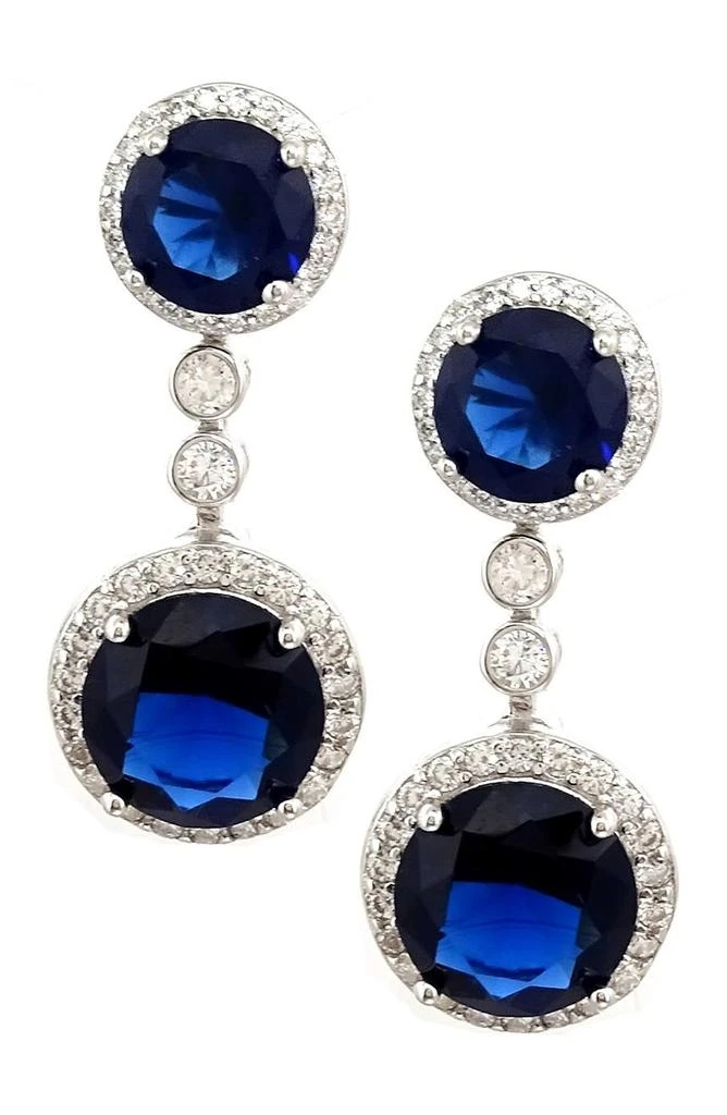 商品Savvy Cie Jewels|Sterling Silver Sapphire & CZ Halo Double Drop Earrings,价格¥453,第1张图片