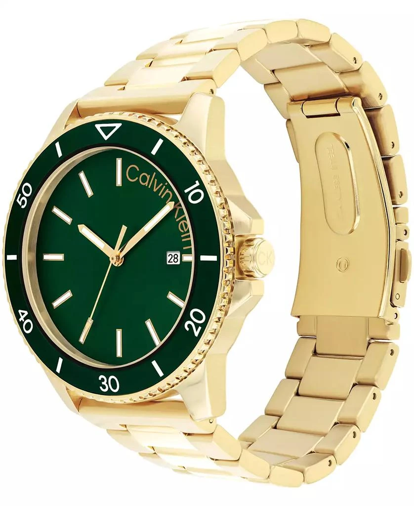 商品Calvin Klein|Men's Three Hand Gold- Tone Stainless Steel Bracelet Watch 44mm,价格¥996,第2张图片详细描述