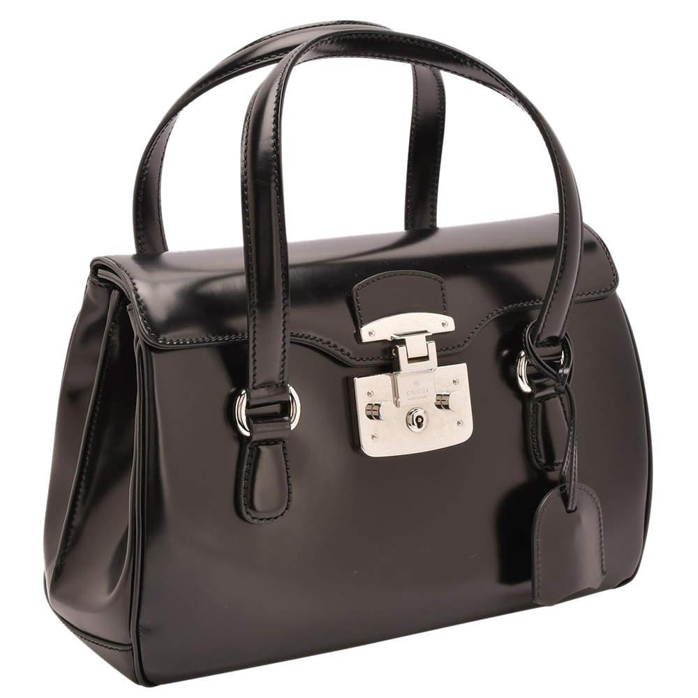 商品[二手商品] Gucci|Gucci Black Smooth Calfskin Leather Caspian Medium Lady Lock Bag,价格¥16715,第4张图片详细描述