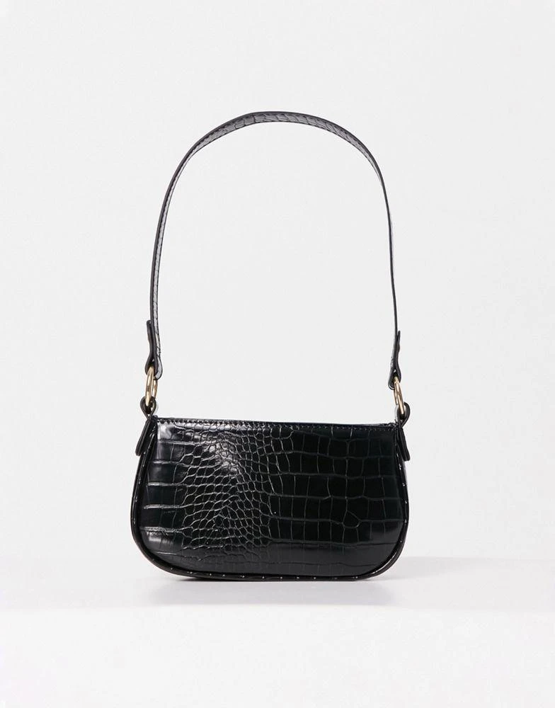 商品ASOS|ASOS DESIGN croc effect 90s shoulder bag in black,价格¥96,第1张图片