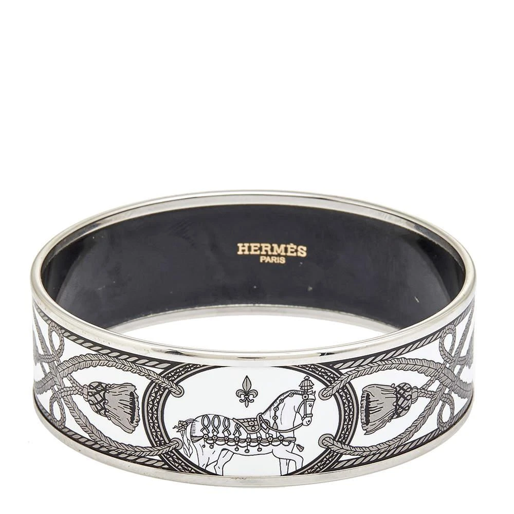 商品[二手商品] Hermes|Hermès White Grand Apparat Enamel Palladium Plated Wide Bangle Bracelet M,价格¥2629,第5张图片详细描述