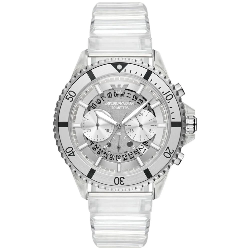 商品Emporio Armani|Men's Chronograph Clear Polyurethane Strap Watch 44mm,价格¥2210,第1张图片