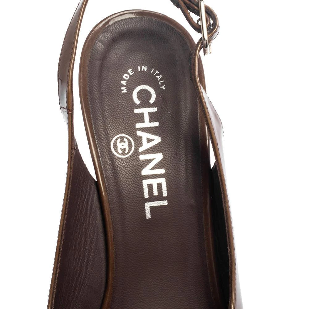 Chanel Olive Green Patent Leather CC Slingback Platform Sandals Size 37.5 商品