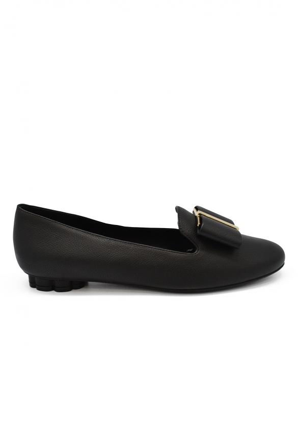 Women Luxury Shoes   Salvatore Ferragamo Flower Heel Black Slippers商品第1张图片规格展示