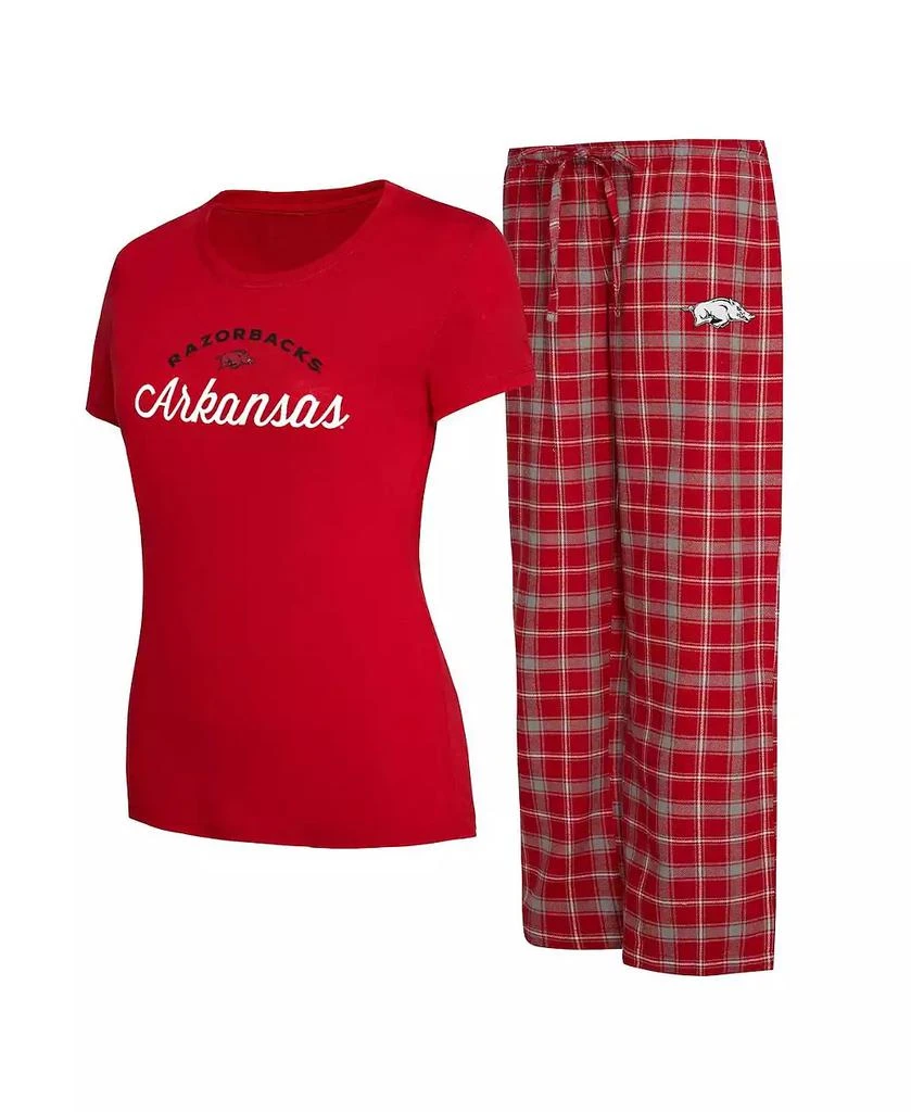 商品Concepts Sport|Women's Cardinal, Gray Arkansas Razorbacks Arctic T-shirt and Flannel Pants Sleep Set,价格¥337,第1张图片
