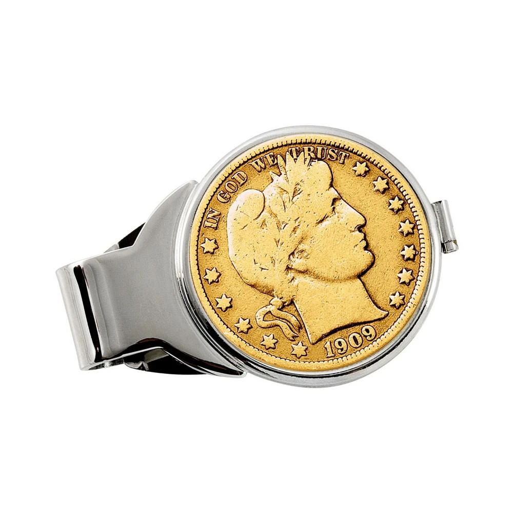 商品American Coin Treasures|Men's Gold-Layered Silver Barber Half Dollar Coin Money Clip,价格¥658,第1张图片