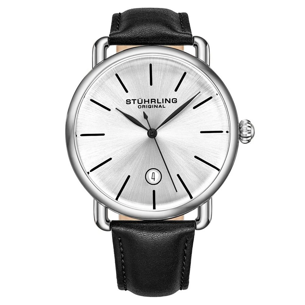 商品Stuhrling|Men's Black Leather Strap Watch 42mm,价格¥498,第1张图片