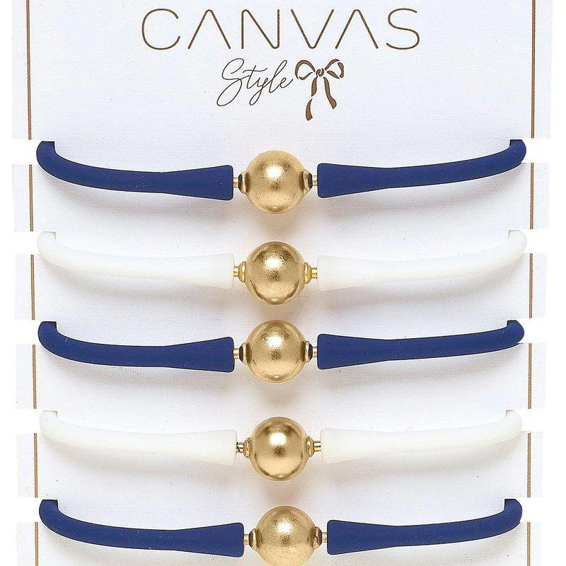 商品Canvas Style|Bali Game Day 24K Gold Bracelet (Set of 5) Royal Blue & White,价格¥950,第2张图片详细描述