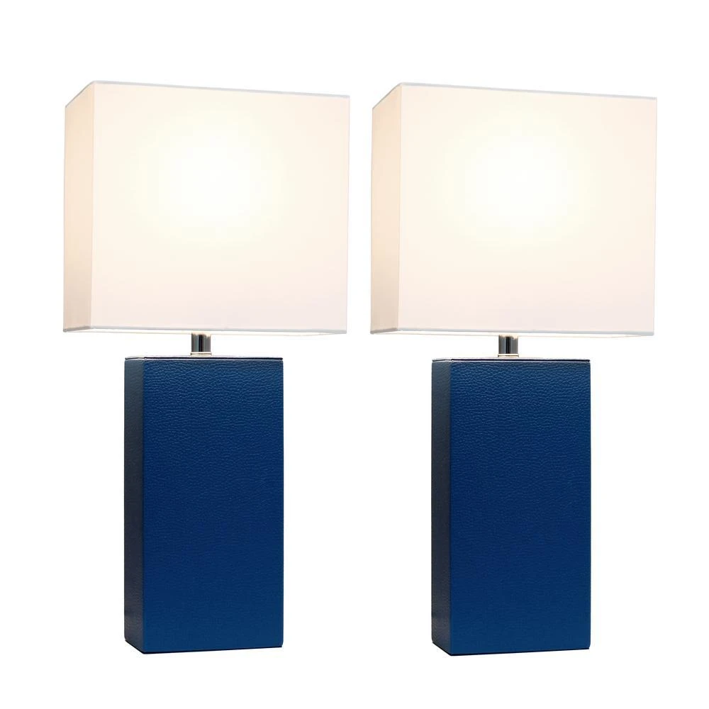 商品Elegant Designs|2 Pack Modern Leather Table Lamps with White Fabric Shades, Blue,价格¥809,第2张图片详细描述