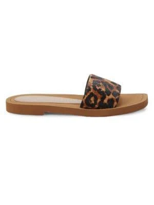 商品Stuart Weitzman|Women's Delilah Leopard-Print Calf Hair Slides,价格¥301,第1张图片