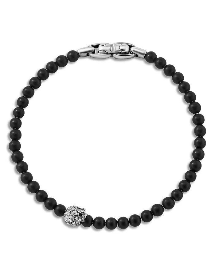 商品David Yurman|Sterling Silver Memento Mori Onyx & Diamond Skull Bead Bracelet,价格¥11162,第2张图片详细描述