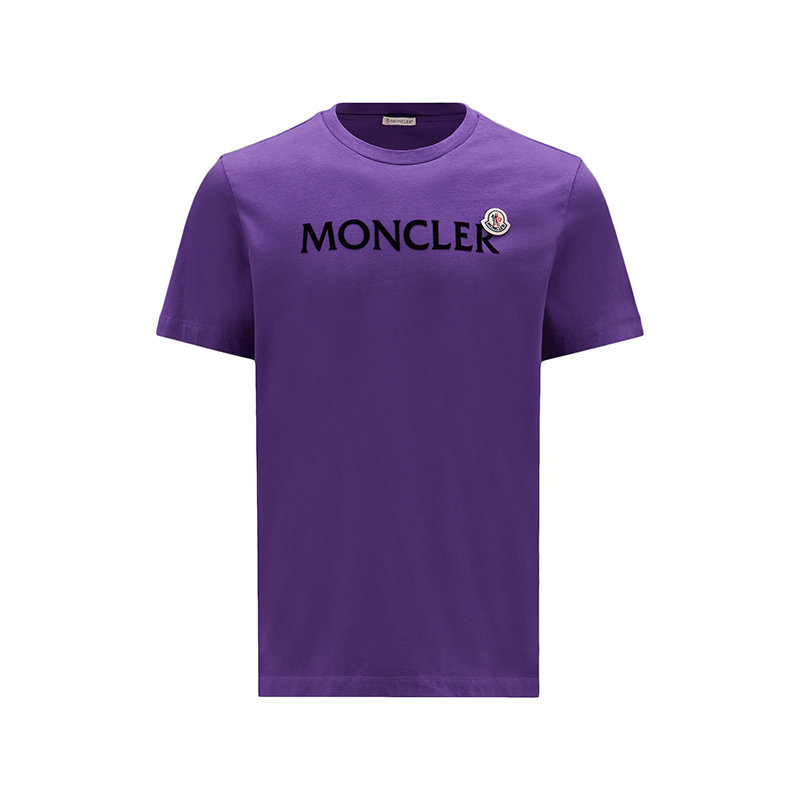 商品Moncler|【预售3-7天】Moncler/蒙克莱 22年秋冬新款 男士霓虹珊瑚紫色纯棉植绒徽标短袖T恤H20918C000258390T65A,价格¥1902,第1张图片