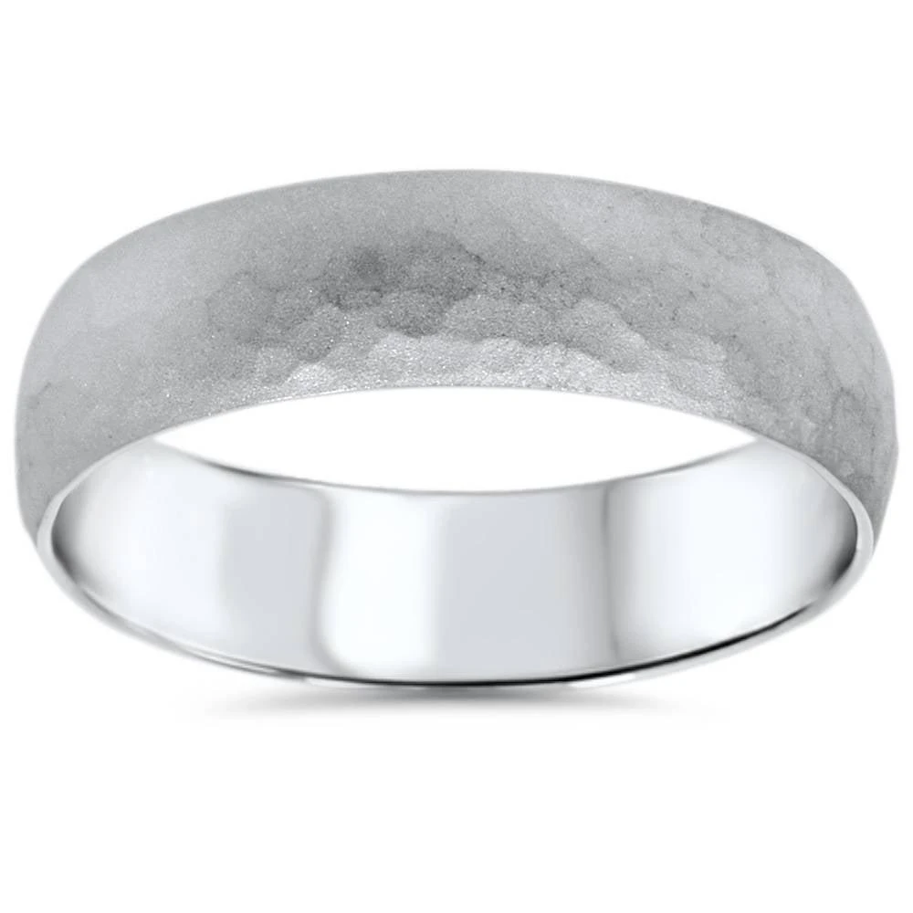 商品Pompeii3|Mens Hammered White Gold Wedding Band Milgrain Ring 6mm Size Selectable,价格¥4081,第1张图片