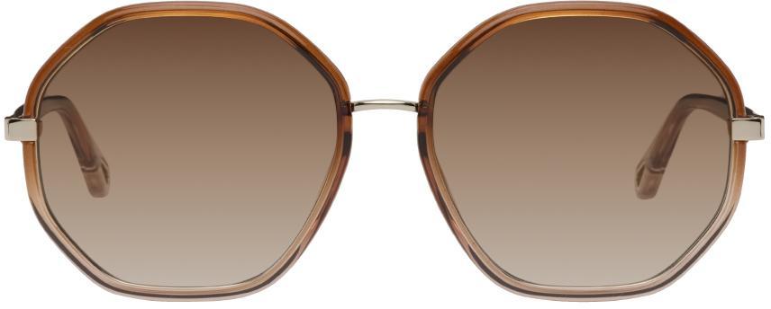 商品Chloé|Brown Hexagonal Sunglasses,价格¥2608,第1张图片