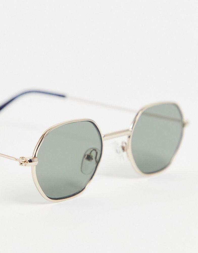 ASOS DESIGN 90's/Retro mini angled sunglasses in gold metal with dark green lens - GOLD商品第2张图片规格展示