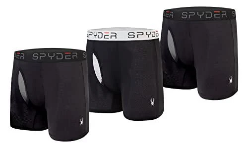 商品Spyder|3 Pack Mesh Boxer Brief With Fly Front Black-Charcoal/Black-Charcoal/Black-Light Grey,价格¥117,第1张图片