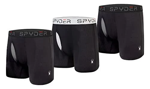 商品Spyder|3 Pack Mesh Boxer Brief With Fly Front Black-Charcoal/Black-Charcoal/Black-Light Grey,价格¥119,第1张图片