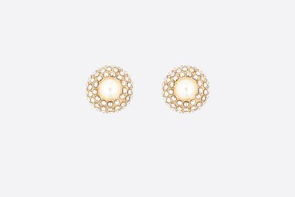 商品Dior|DIOR 女士金色饰面金属饰有白色树脂珍珠和银色水晶耳钉 E1933TRICY-D03S,价格¥3550,第1张图片