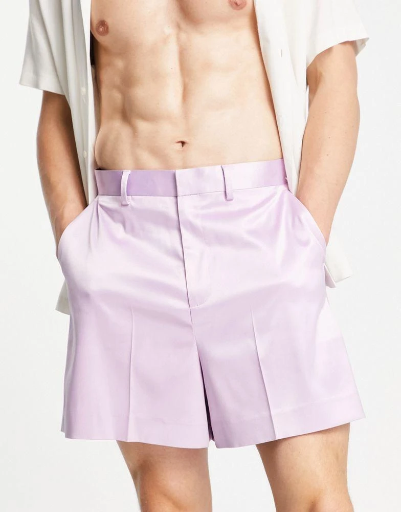 商品ASOS|ASOS DESIGN cropped bermuda smart shorts in oil purple satin,价格¥123,第1张图片