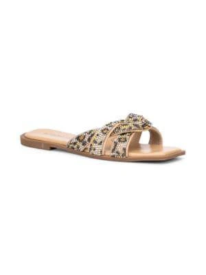 商品Olivia Miller|Rhinestone Zebra Crossover Flats,价格¥218,第1张图片
