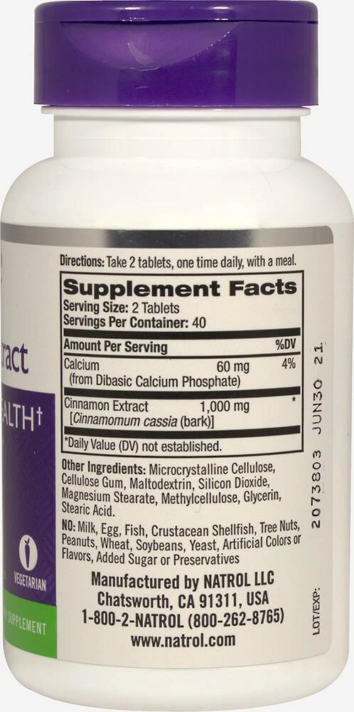 商品Natrol|Cinnamon Extract 1000 mg 80 Tablets,价格¥59,第3张图片详细描述