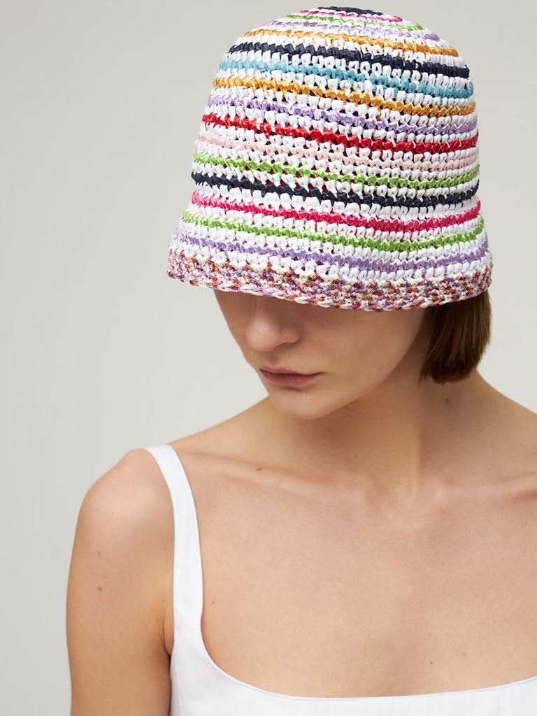 Striped Viscose Crochet Bucket Hat商品第1张图片规格展示