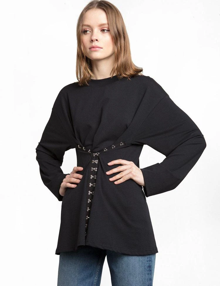 商品Pixie Market|Corset Hook Black Long Sleeve Tee,价格¥303,第3张图片详细描述