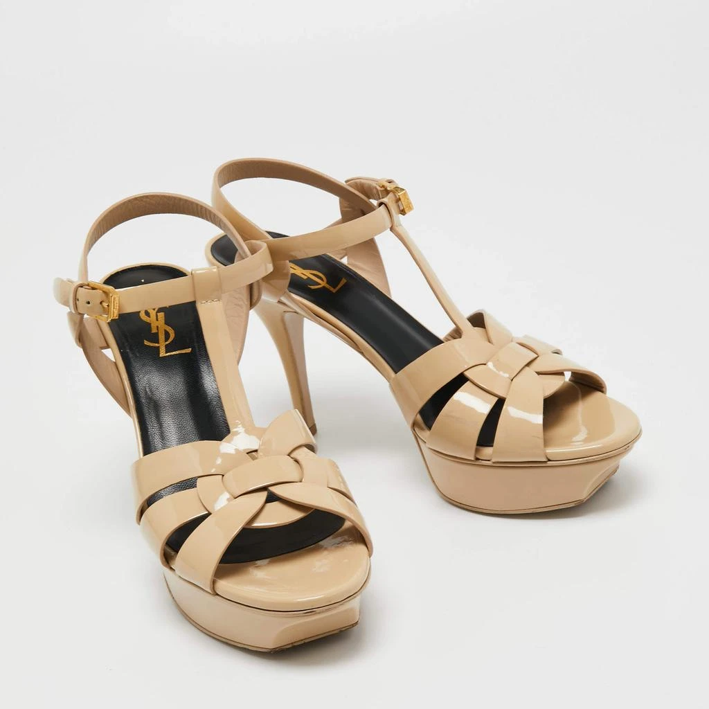 商品[二手商品] Yves Saint Laurent|Saint Laurent Beige Patent Leather Tribute Platform Sandals Size 38,价格¥1365,第4张图片详细描述