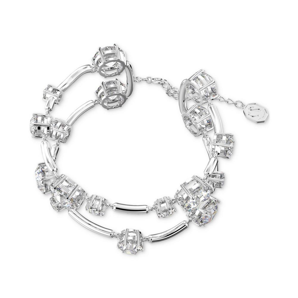 Silver-Tone Constella Crystal Two Row Bangle Bracelet商品第2张图片规格展示