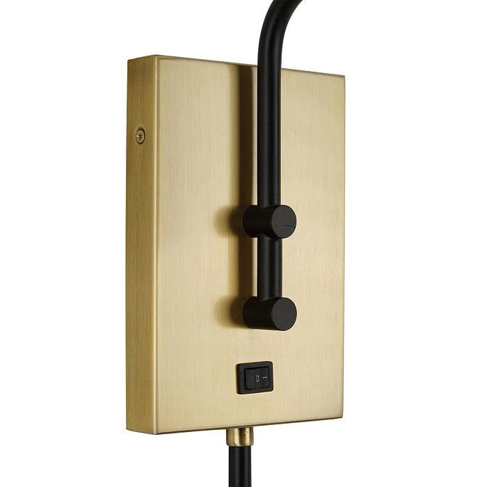 Modern 13" Matte Black Plug In Wall Sconce with Antique Brass Accents and Cord Covers 商品