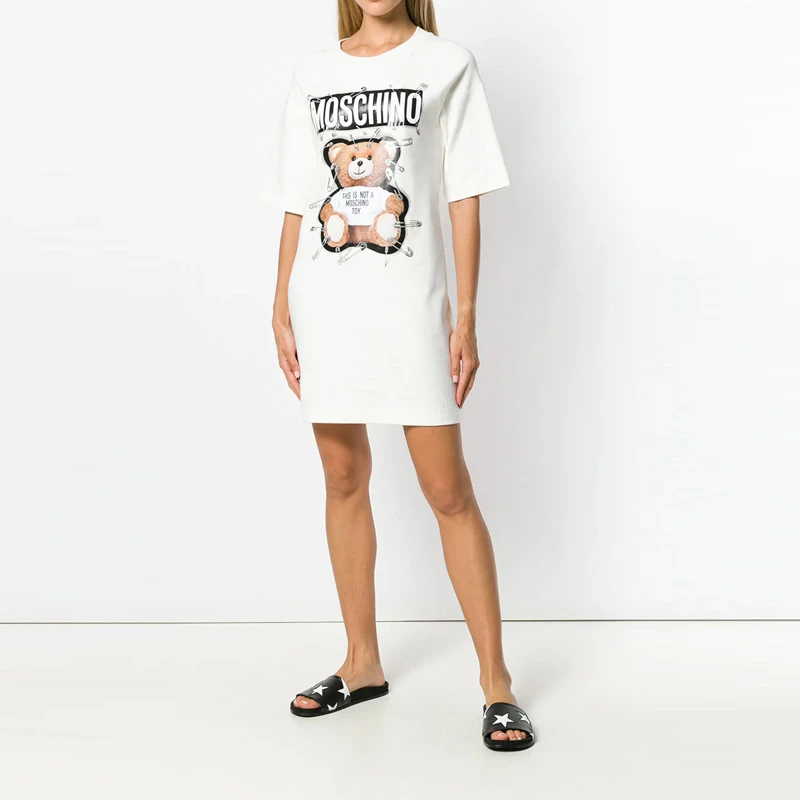 Moschino 莫斯奇诺 女士白色棉质T恤式连衣裙 EV0444-5526-1002 商品