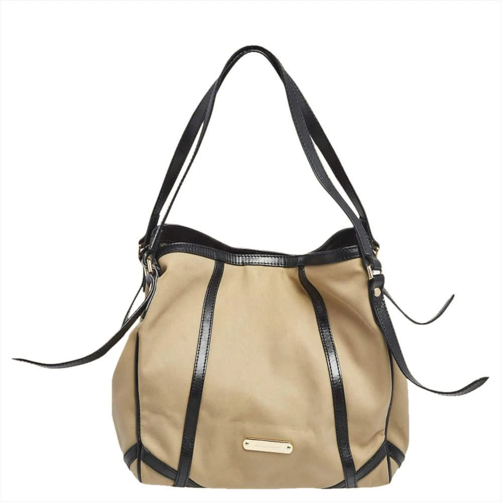 商品[二手商品] Burberry|Burberry Beige/Black Canvas and Leather Open Tote,价格¥1263,第1张图片