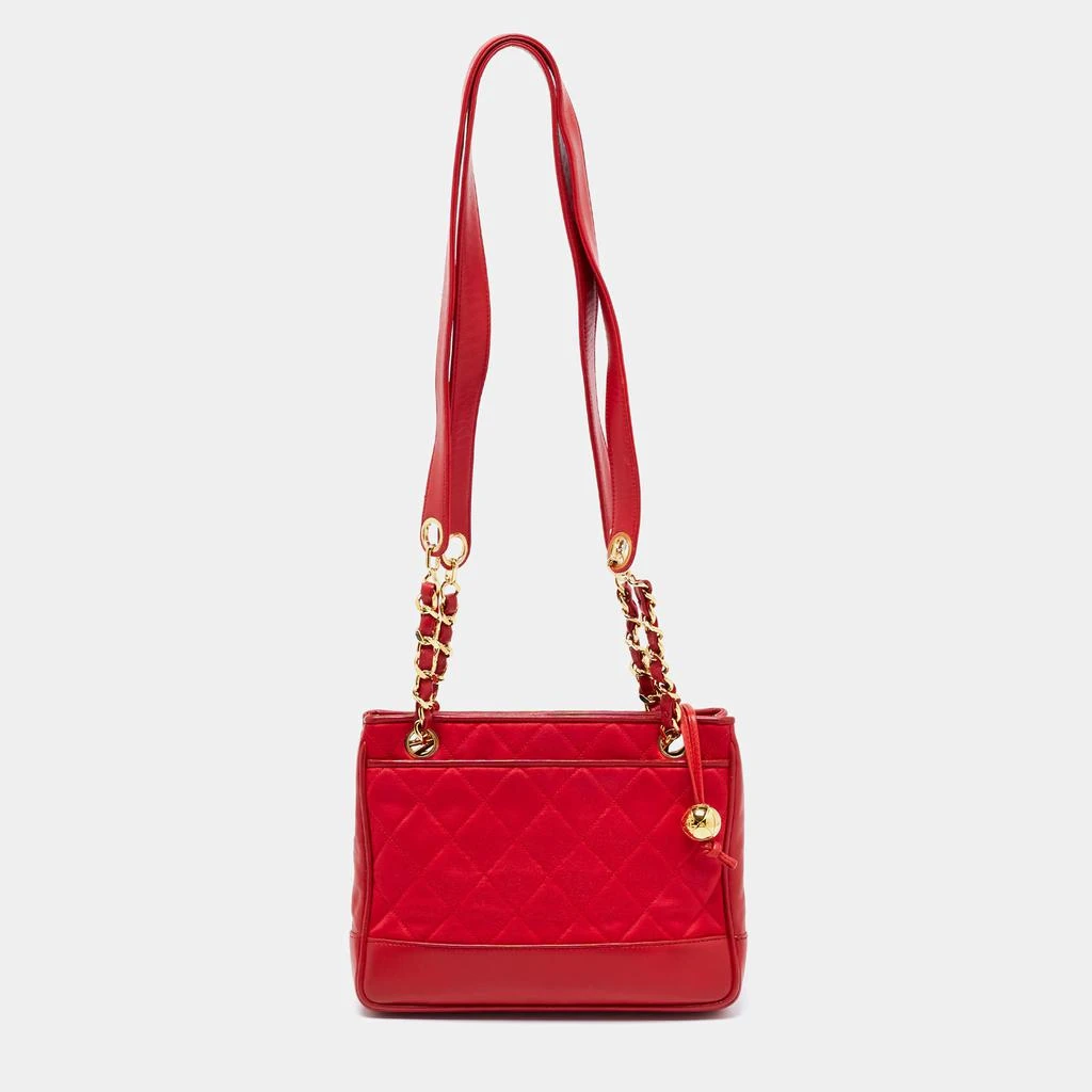 商品[二手商品] Chanel|Chanel Red Quilted Satin And Leather Vintage Shoulder Bag,价格¥9917,第1张图片
