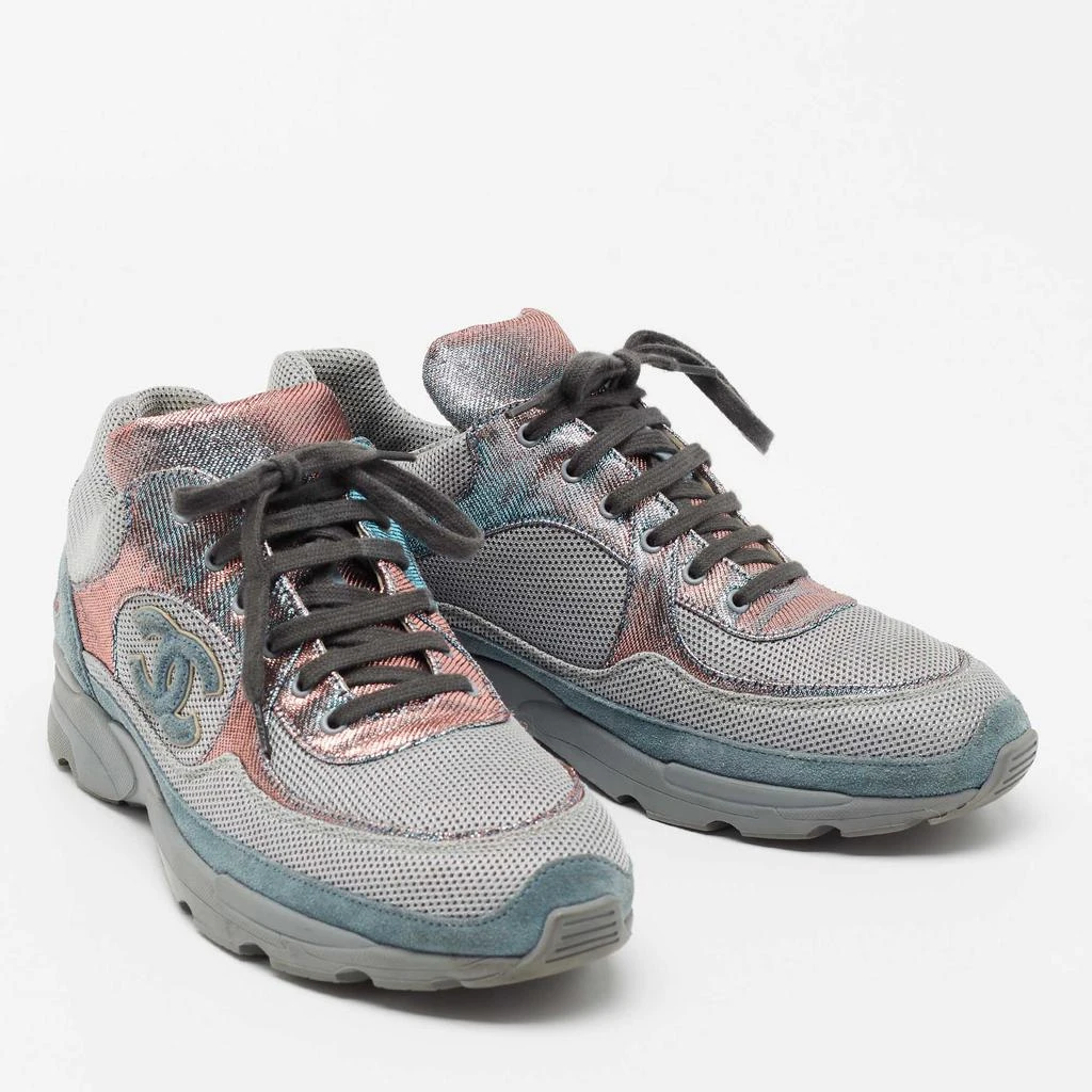 商品[二手商品] Chanel|Chanel Grey/Two-Tone Mesh and Lurex Fabric CC Low Top Sneakers Size 40,价格¥4781,第4张图片详细描述