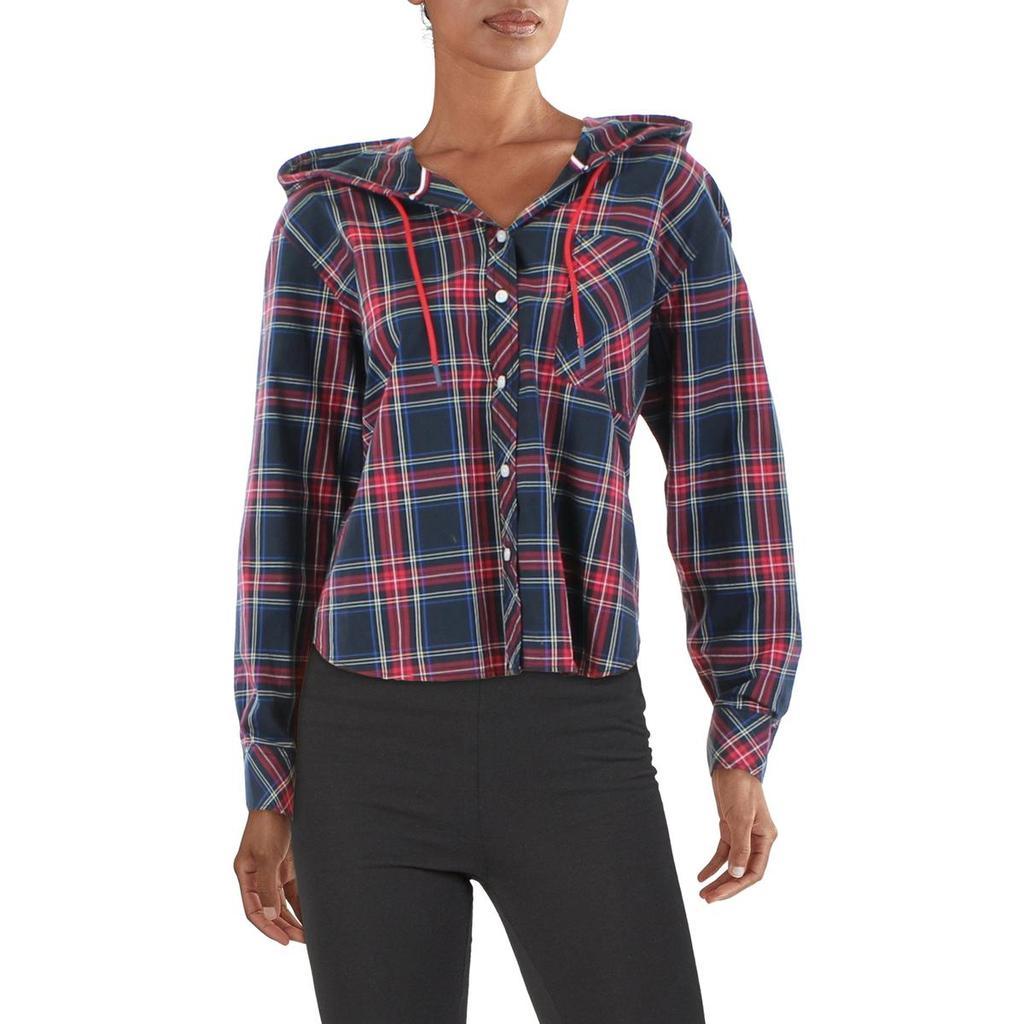 商品Tommy Hilfiger|Tommy Hilfiger Womens Drawstring Hooded Button-Down Top,价格¥266,第1张图片