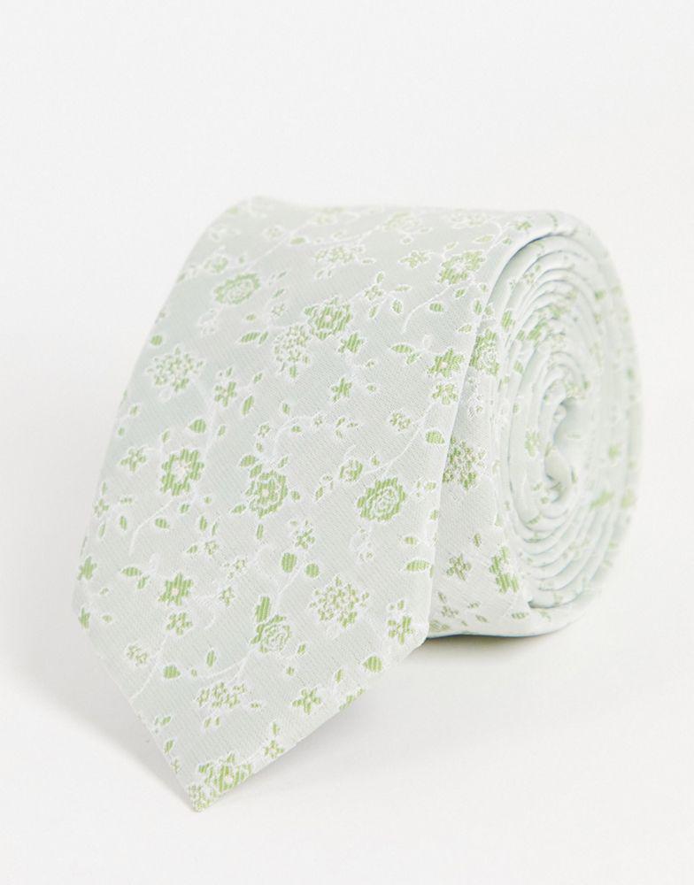 ASOS DESIGN slim tie in pale green ditsy floral商品第2张图片规格展示