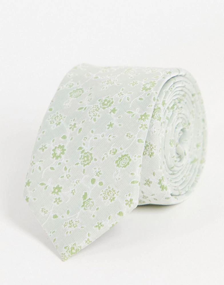 商品ASOS|ASOS DESIGN slim tie in pale green ditsy floral,价格¥80,第2张图片详细描述