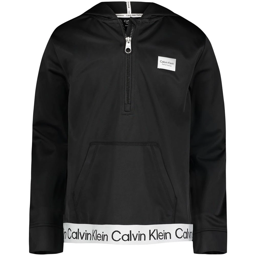 商品Calvin Klein|Big Girls Logo Elastic Hem 1/4-Zip Hoodie,价格¥332,第1张图片