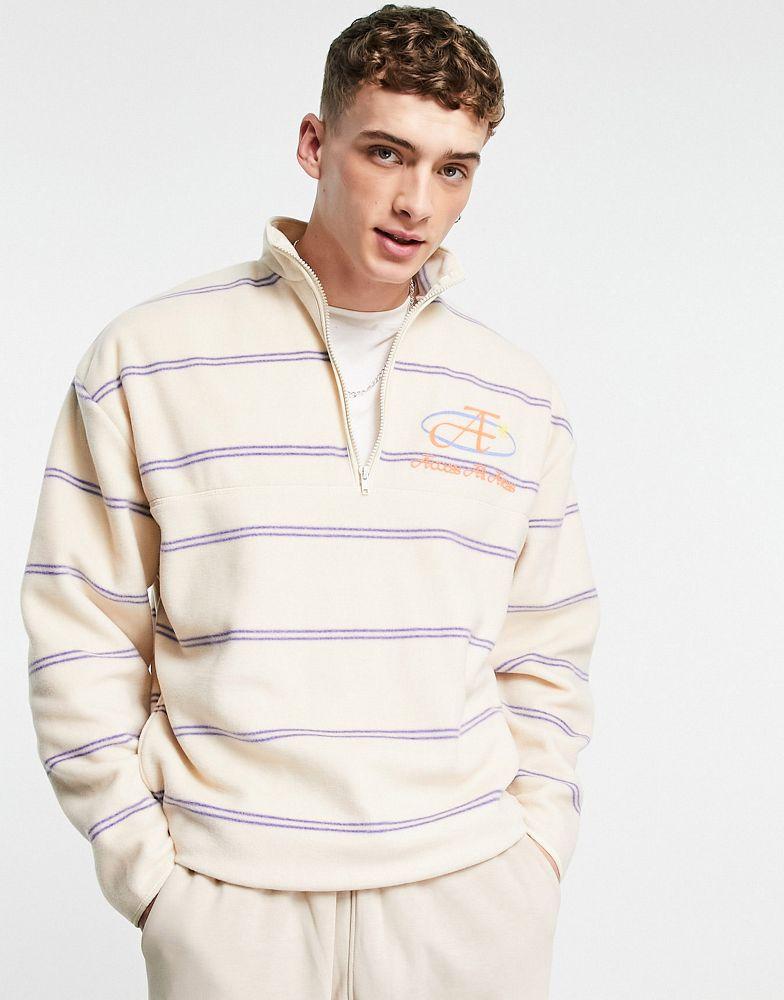 ASOS DESIGN oversized polar fleece half zip sweatshirt in all over stripe print商品第2张图片规格展示
