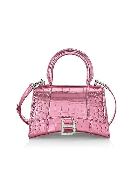 商品Balenciaga|XS Hourglass Exclusive Croc-Embossed Leather Top Handle Bag,价格¥12195,第1张图片