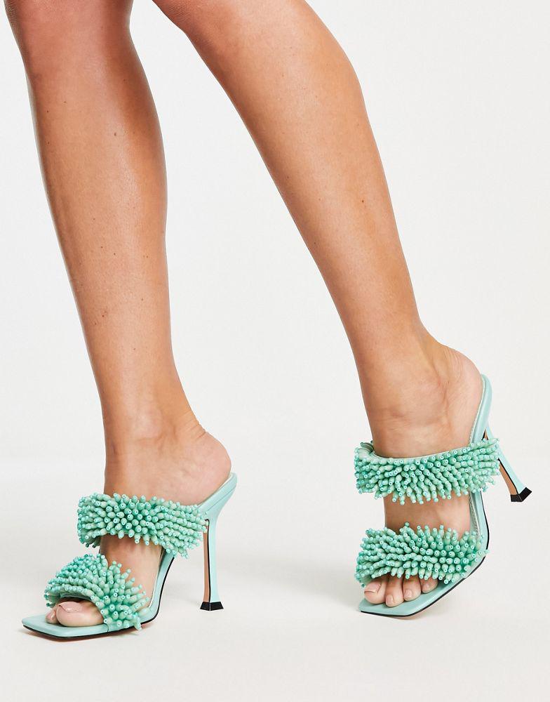 Topshop Rex beaded heeled sandal in turquoise商品第3张图片规格展示