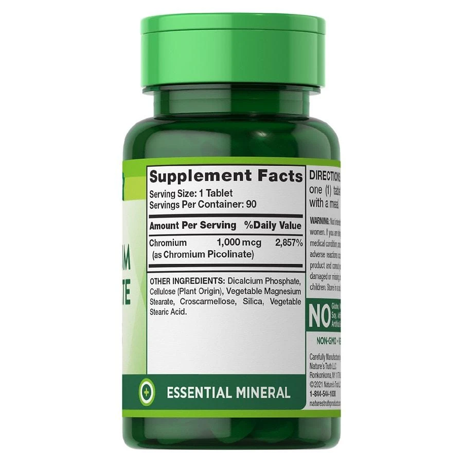 商品Nature's Truth|Ultra Chromium Picolinate 1,000 mcg, Capsules,价格¥82,第3张图片详细描述