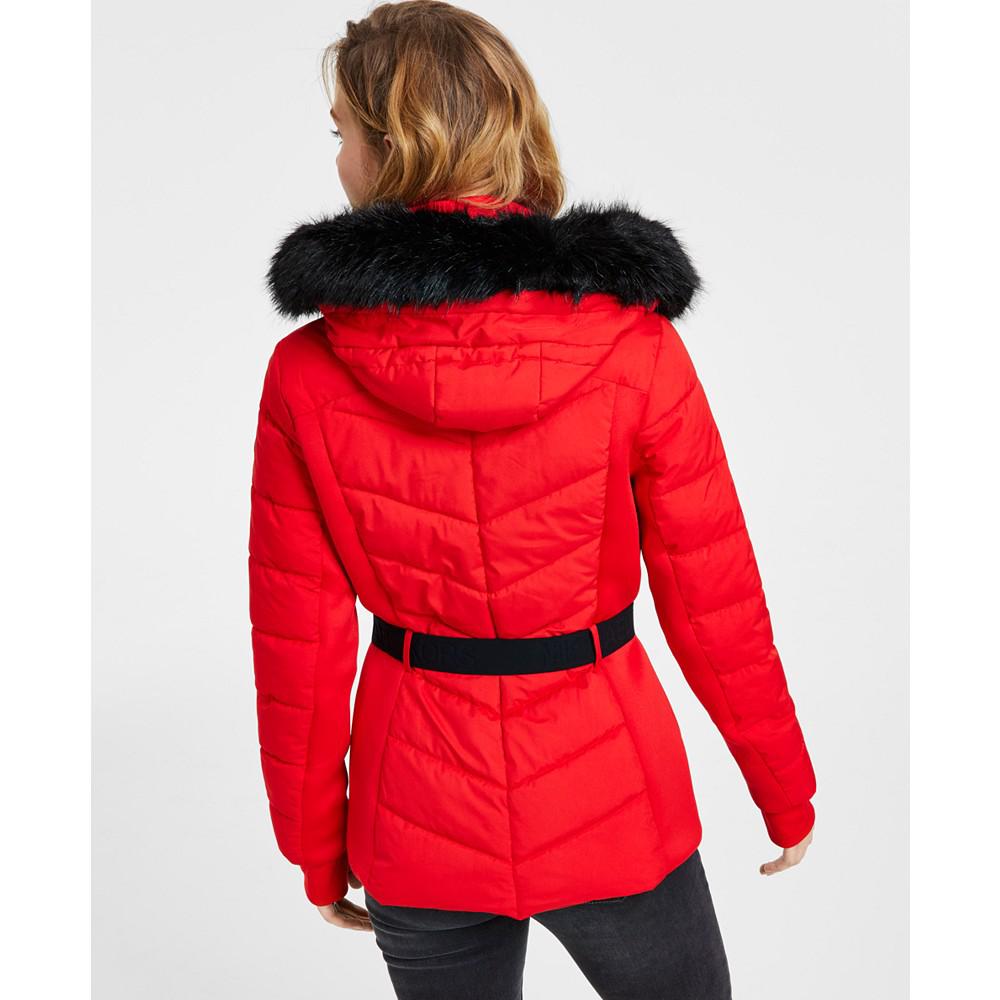 Women's Faux-Fur-Trim Hooded Puffer Coat, Created for Macy's商品第3张图片规格展示