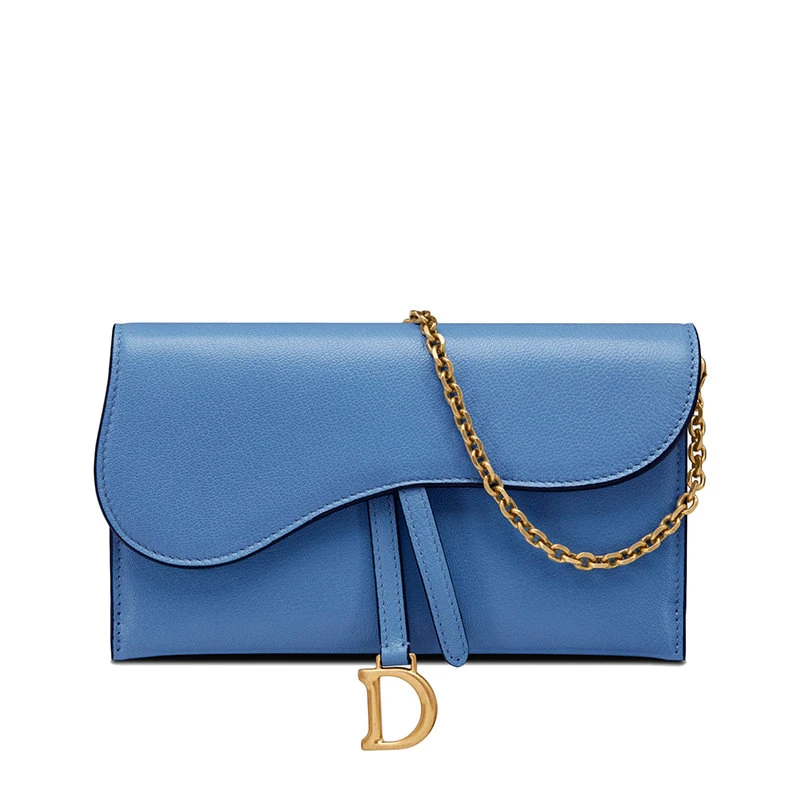 商品Dior|【预售3-7天】DIOR/迪奥 21秋冬SADDLE系列 女士矢车菊蓝色山羊皮鞍形翻盖链条单肩斜挎钱包S5614CCEH_M03Z,价格¥11172,第1张图片