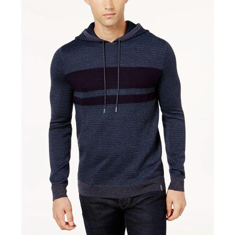 商品Calvin Klein|Men's Merino Chest Stripe Hooded Sweater, Created for Macy's,价格¥315,第1张图片